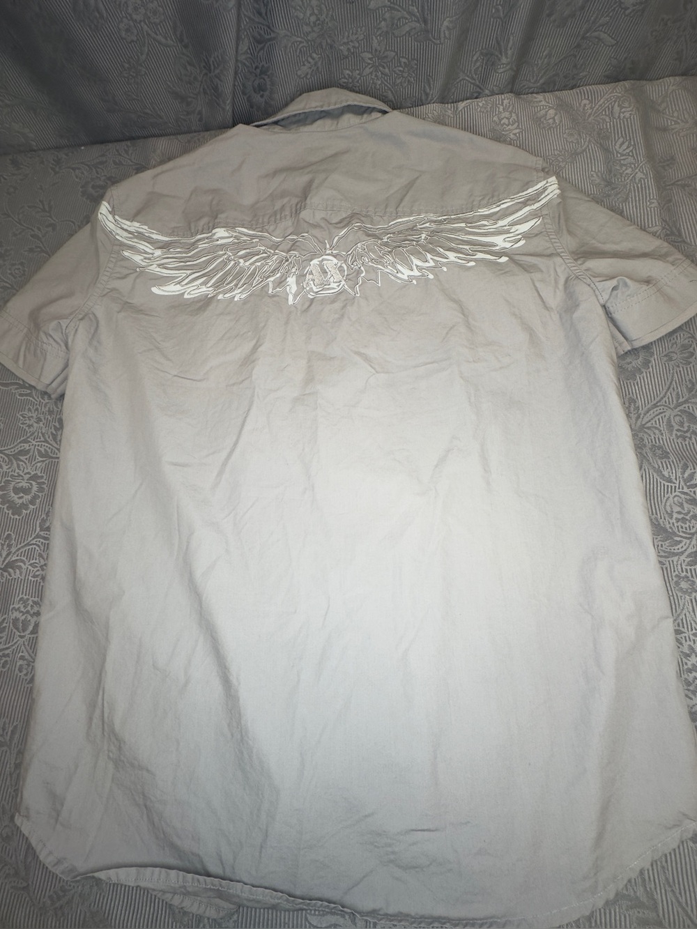 A|X ARMANI EXCHANGE Embroidered Wings Snap Button Short Sleeve Shirt M 42” Chest